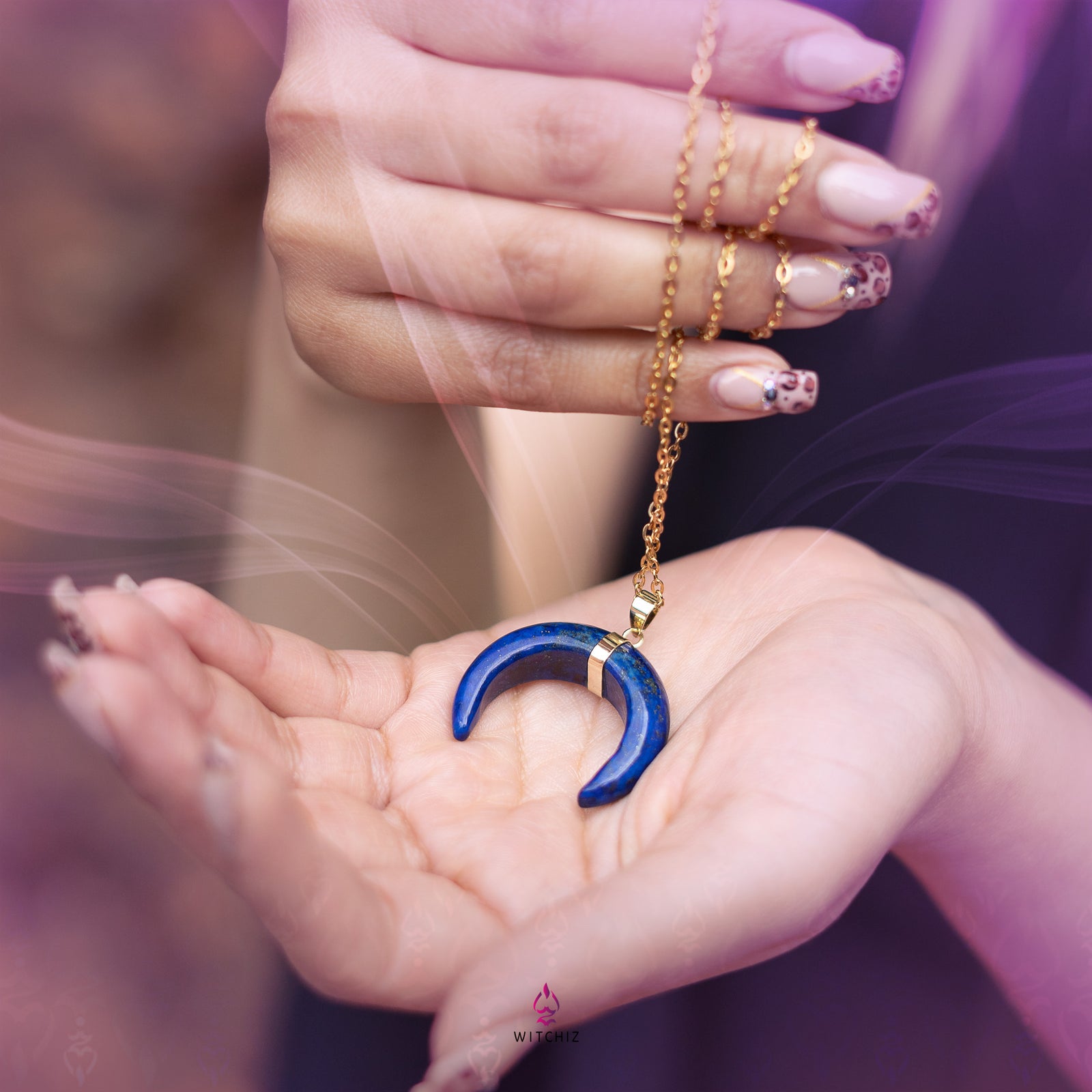 Pierre Lapis Lazuli, Pendentif Lune, Pierre de Lune |Witchiz