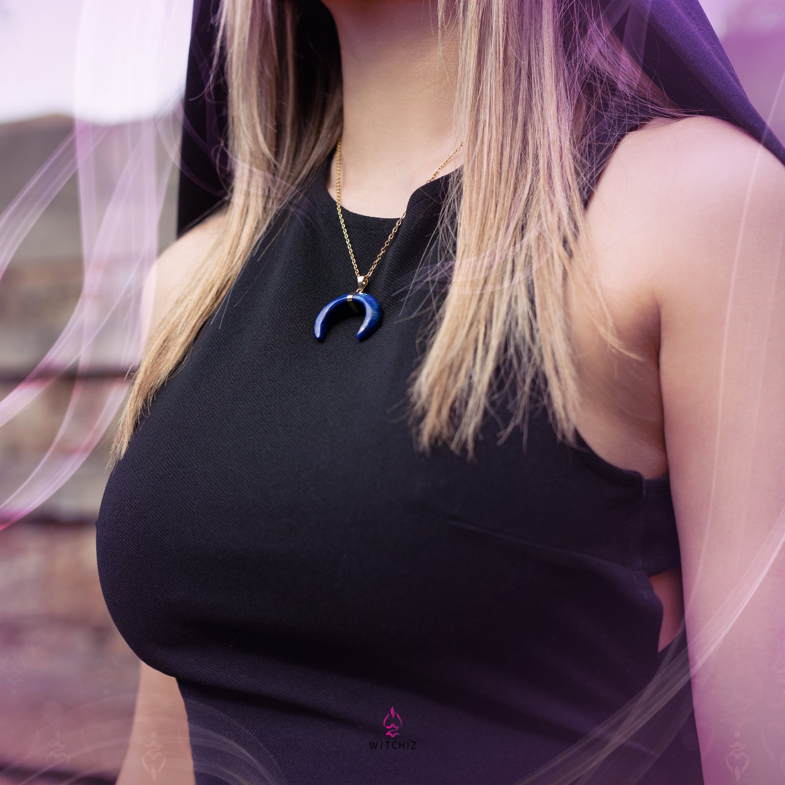 Pierre Lapis Lazuli, Pendentif Lune, Pierre de Lune |Witchiz