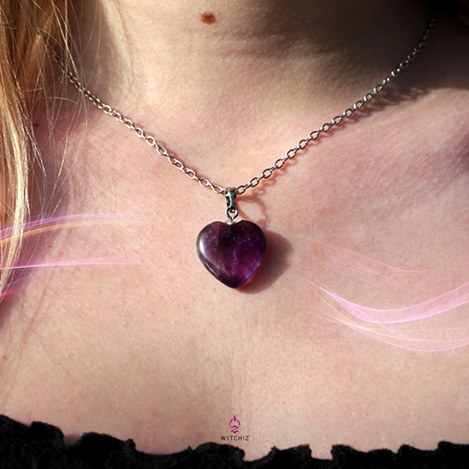 Pendentif Amethyste, Pendentif Pierre Naturelle, Pendentif Coeur Pierre Naturelle | Witchiz