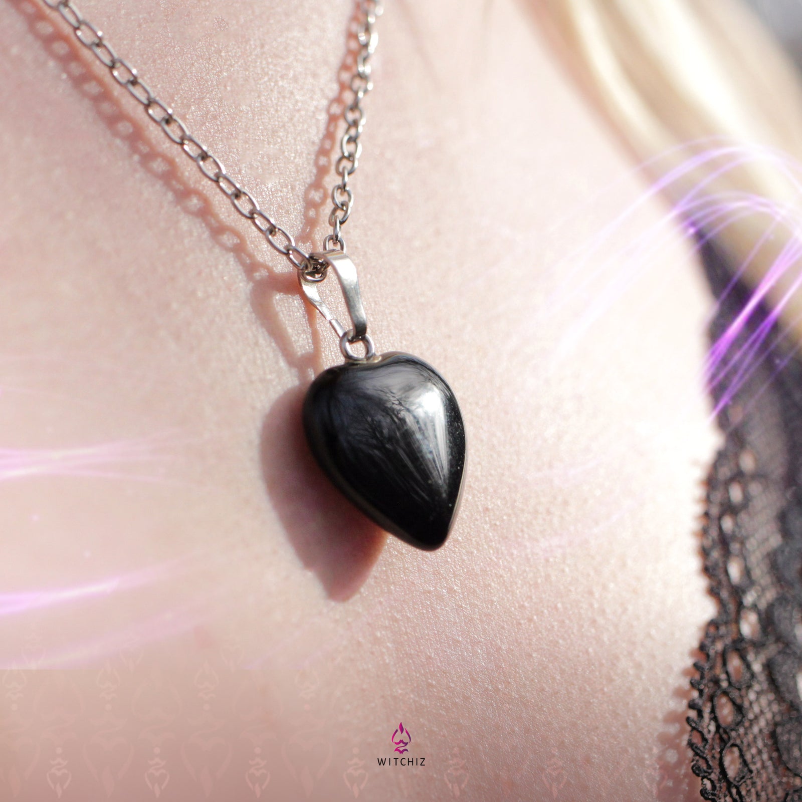 Pendentif d'Obsidienne, Obsidienne Collier, Collier Pierre nuoire | Witchiz